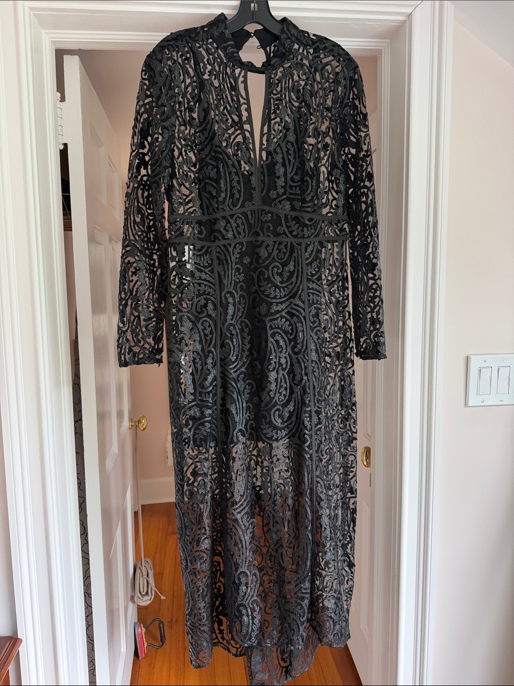 Anthropologie Black Lace Long-Sleeve Maxi Dress